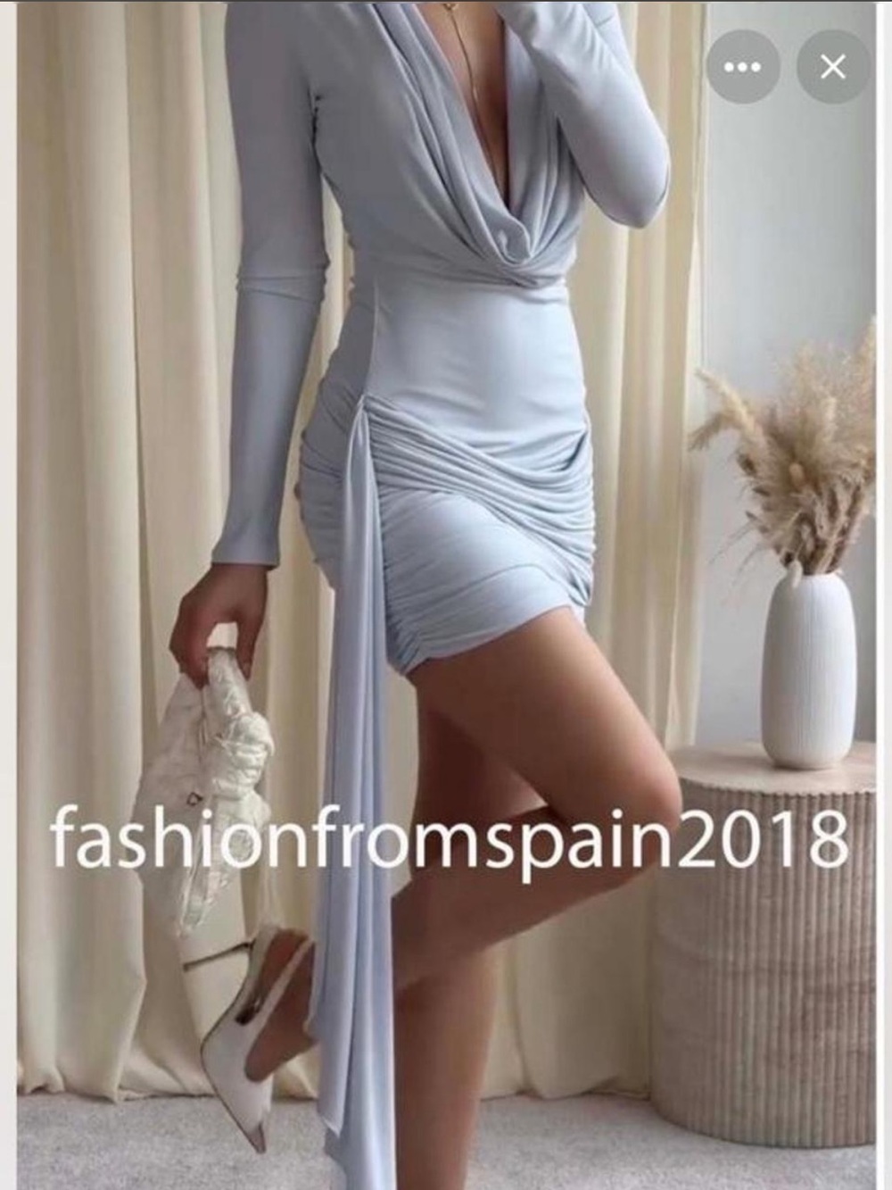 Zara Light Gray Draped Cowl Neck Mini Dress